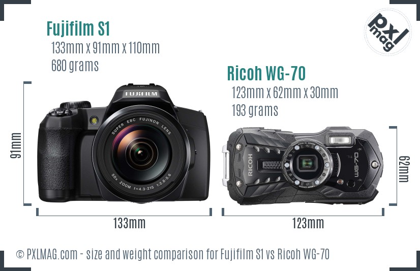 Fujifilm S1 vs Ricoh WG-70 size comparison