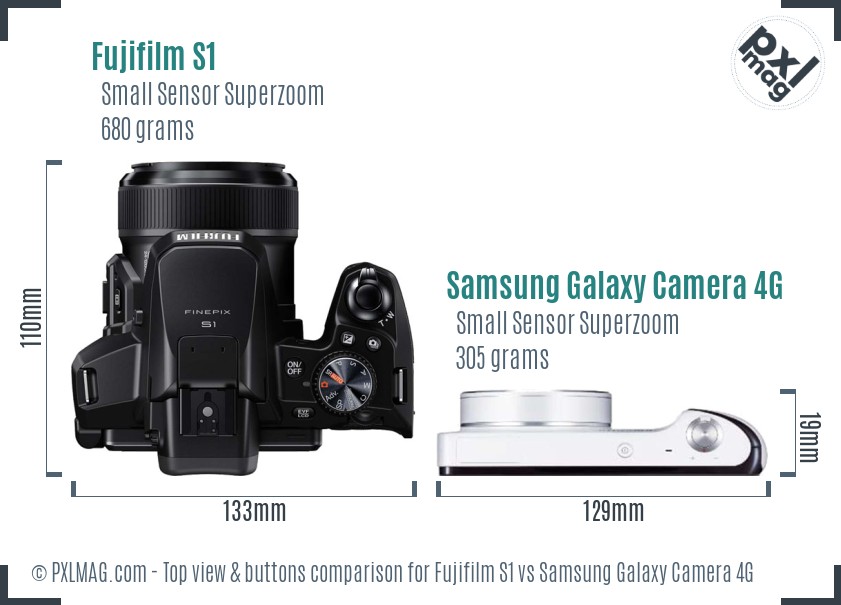 Fujifilm S1 vs Samsung Galaxy Camera 4G top view buttons comparison
