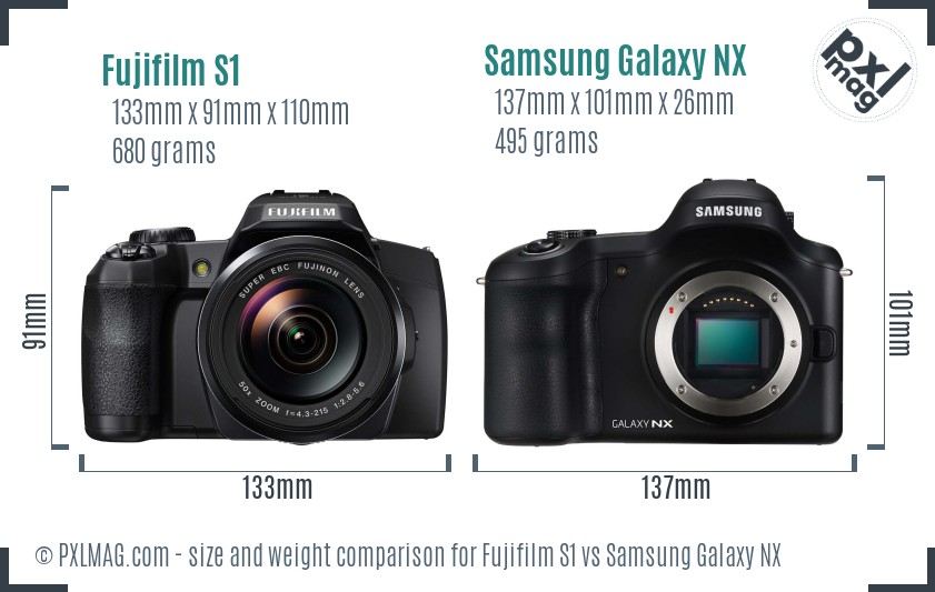 Fujifilm S1 vs Samsung Galaxy NX size comparison