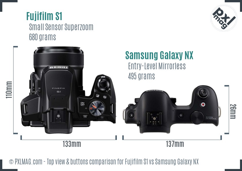 Fujifilm S1 vs Samsung Galaxy NX top view buttons comparison