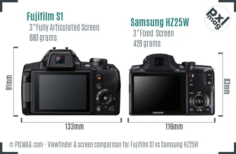 Fujifilm S1 vs Samsung HZ25W Screen and Viewfinder comparison