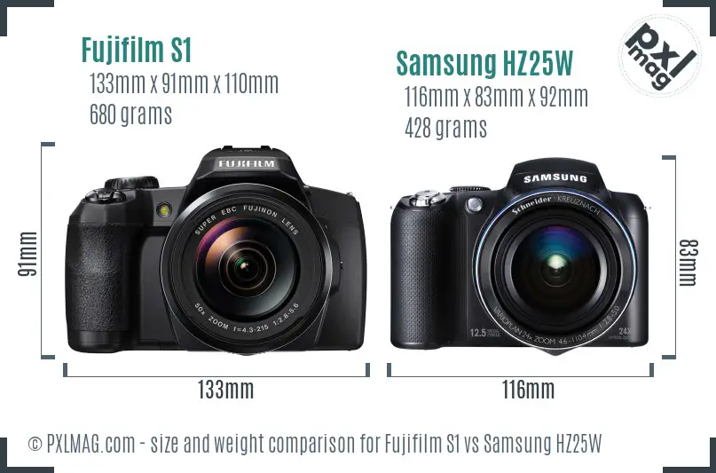 Fujifilm S1 vs Samsung HZ25W size comparison