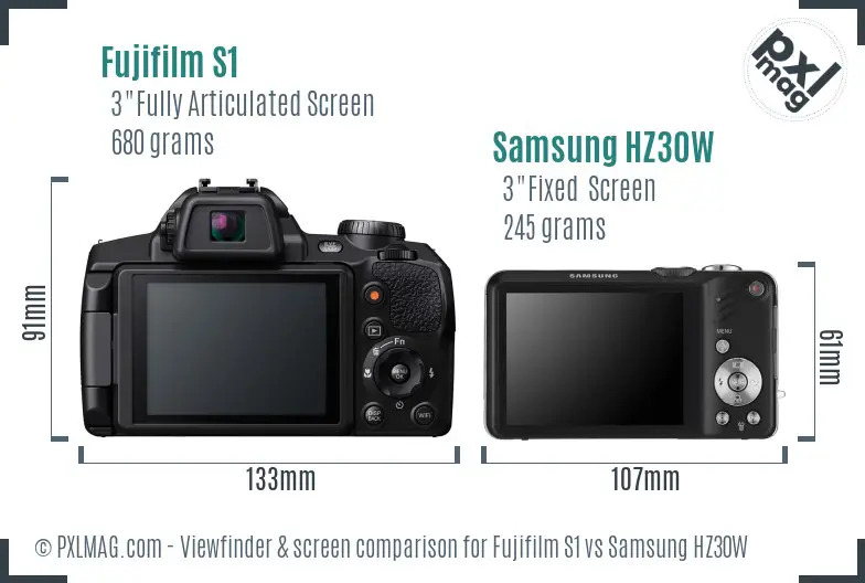 Fujifilm S1 vs Samsung HZ30W Screen and Viewfinder comparison