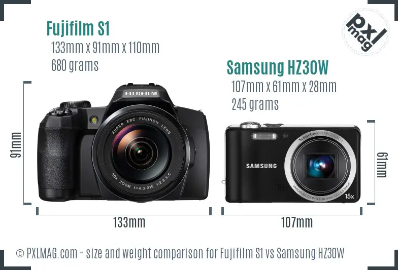 Fujifilm S1 vs Samsung HZ30W size comparison
