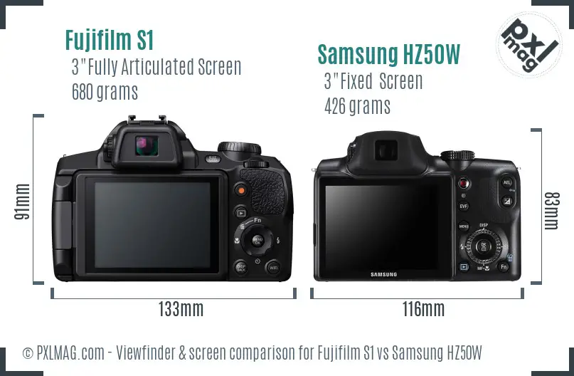 Fujifilm S1 vs Samsung HZ50W Screen and Viewfinder comparison
