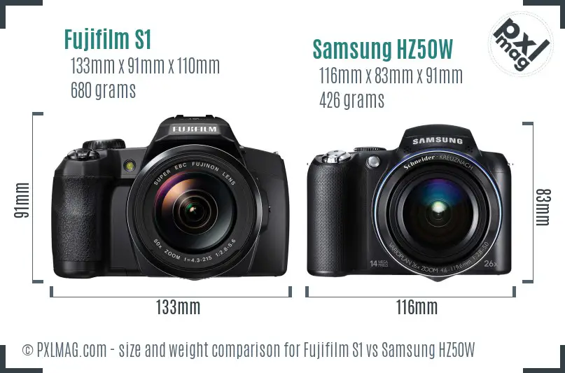 Fujifilm S1 vs Samsung HZ50W size comparison