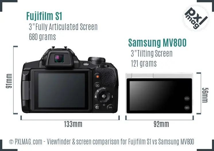 Fujifilm S1 vs Samsung MV800 Screen and Viewfinder comparison