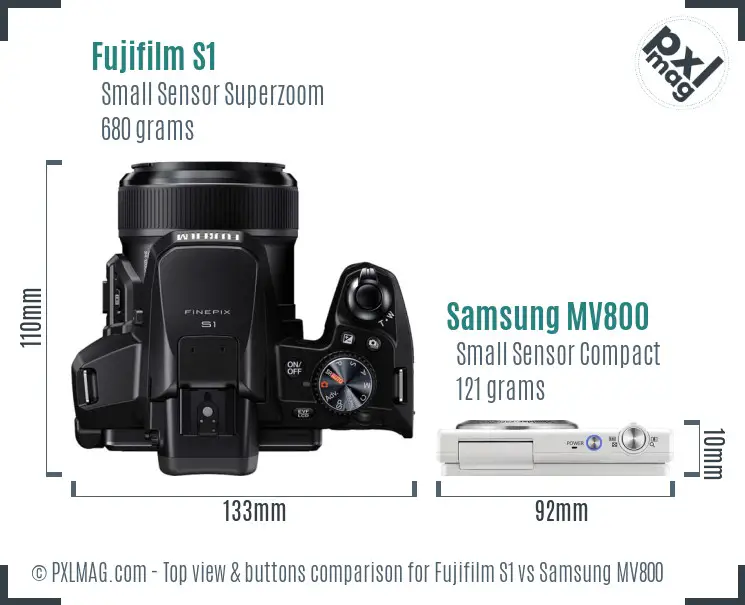 Fujifilm S1 vs Samsung MV800 top view buttons comparison
