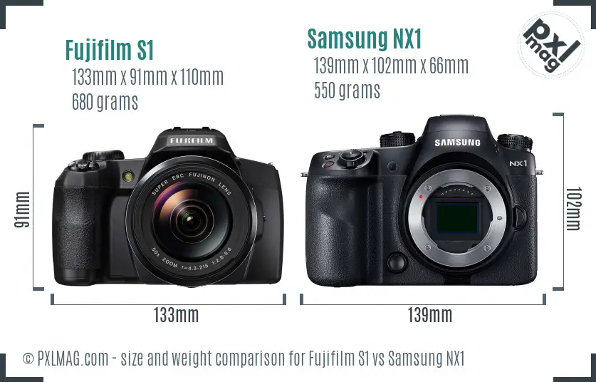 Fujifilm S1 vs Samsung NX1 size comparison