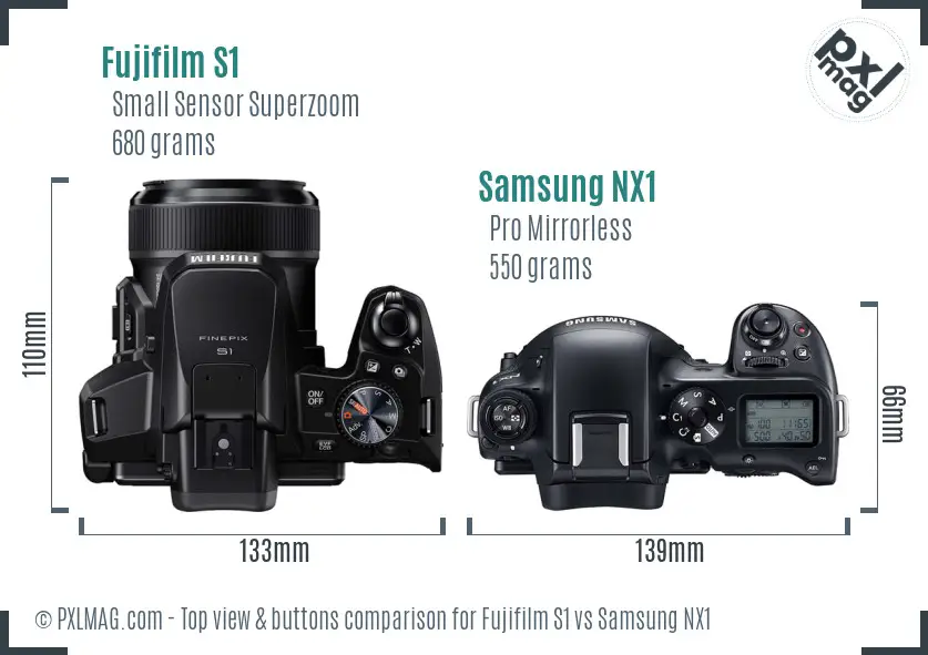 Fujifilm S1 vs Samsung NX1 top view buttons comparison