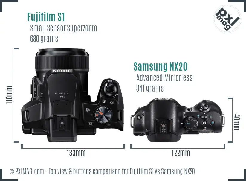 Fujifilm S1 vs Samsung NX20 top view buttons comparison