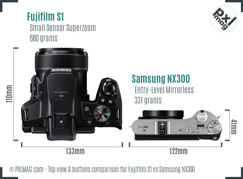 Fujifilm S1 vs Samsung NX300 top view buttons comparison