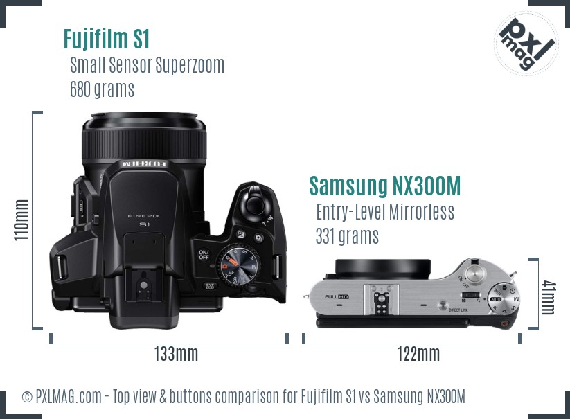 Fujifilm S1 vs Samsung NX300M top view buttons comparison