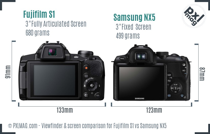 Fujifilm S1 vs Samsung NX5 Screen and Viewfinder comparison