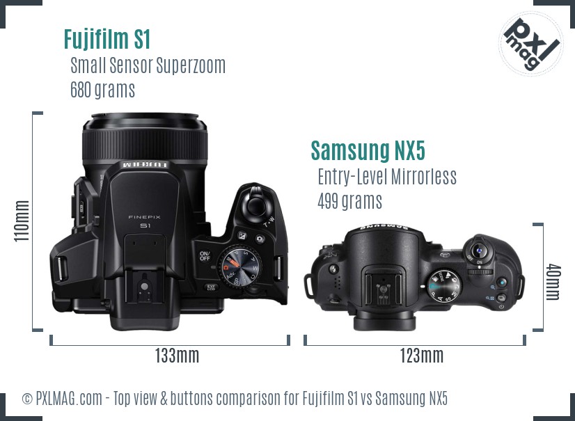 Fujifilm S1 vs Samsung NX5 top view buttons comparison