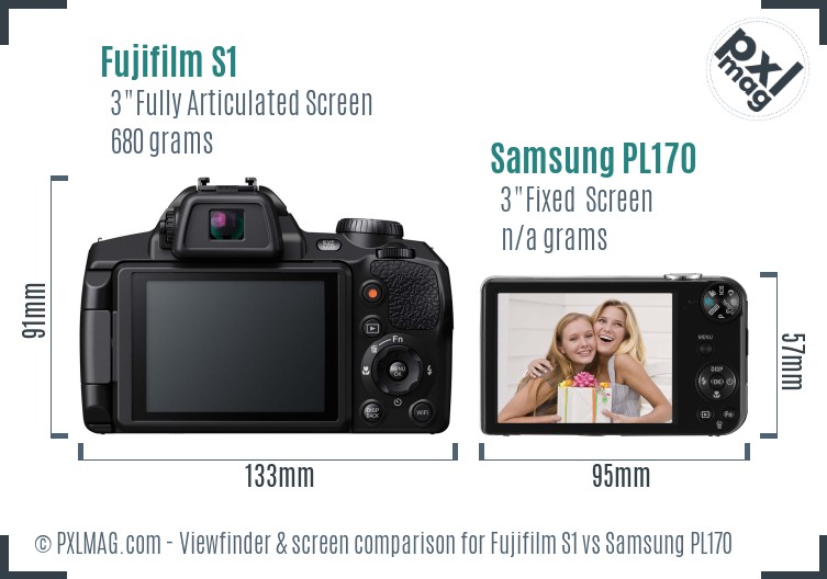 Fujifilm S1 vs Samsung PL170 Screen and Viewfinder comparison