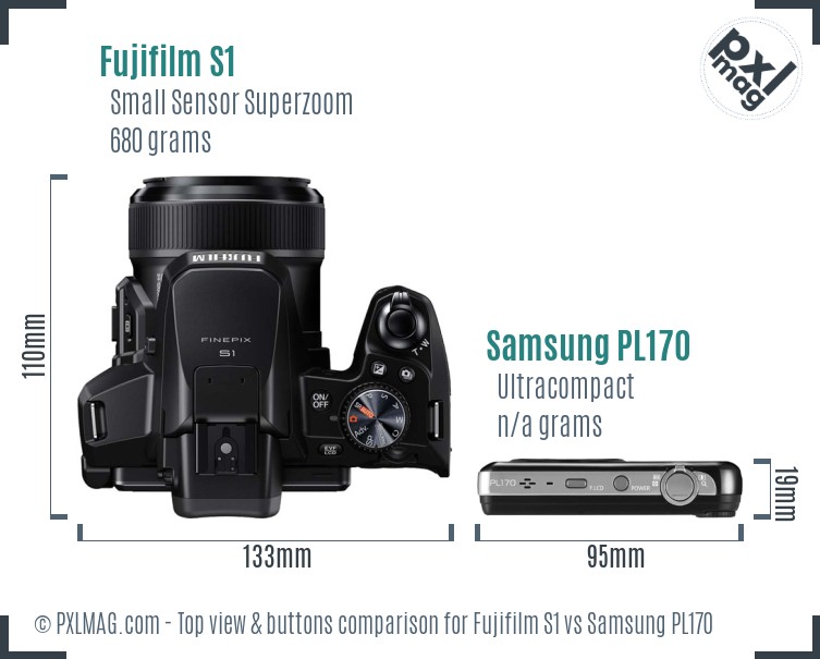Fujifilm S1 vs Samsung PL170 top view buttons comparison