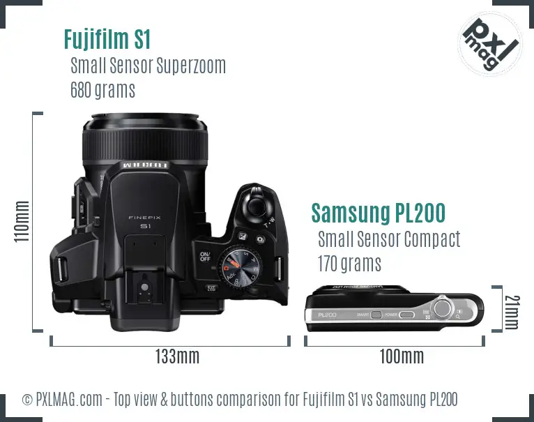 Fujifilm S1 vs Samsung PL200 top view buttons comparison