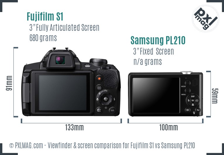 Fujifilm S1 vs Samsung PL210 Screen and Viewfinder comparison