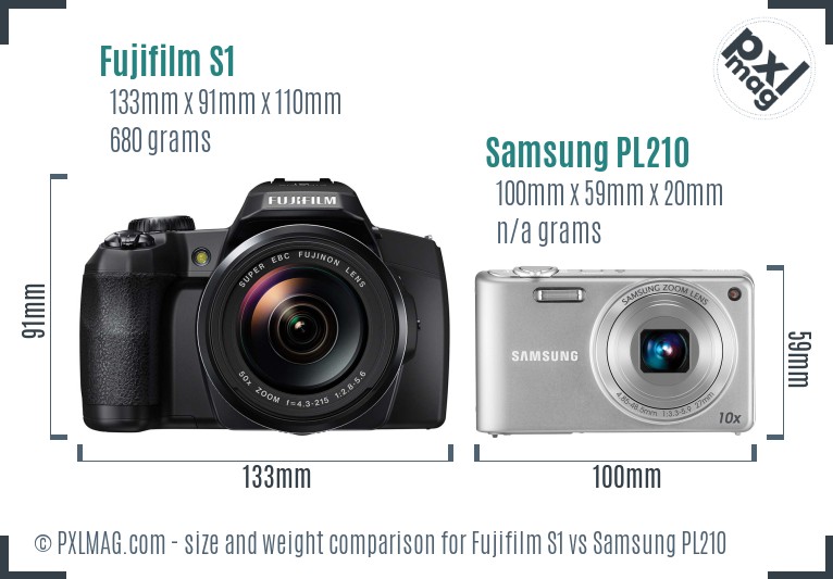 Fujifilm S1 vs Samsung PL210 size comparison