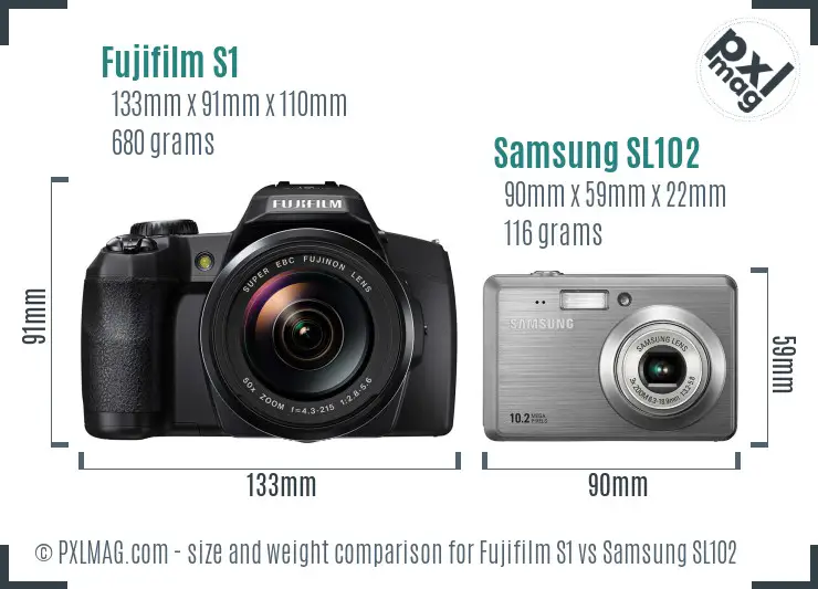 Fujifilm S1 vs Samsung SL102 size comparison