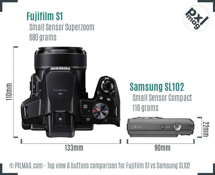 Fujifilm S1 vs Samsung SL102 top view buttons comparison