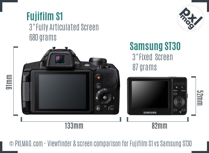 Fujifilm S1 vs Samsung ST30 Screen and Viewfinder comparison