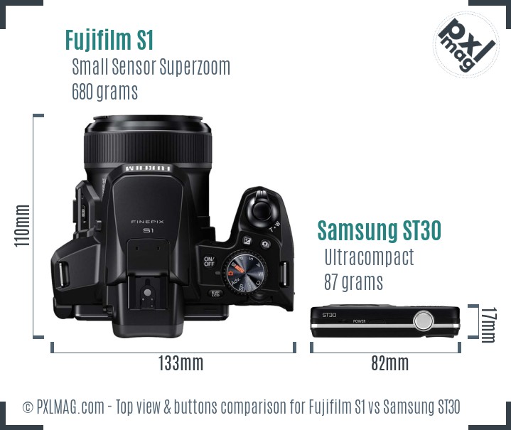 Fujifilm S1 vs Samsung ST30 top view buttons comparison