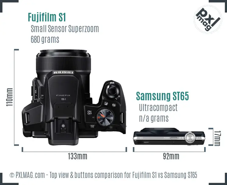 Fujifilm S1 vs Samsung ST65 top view buttons comparison