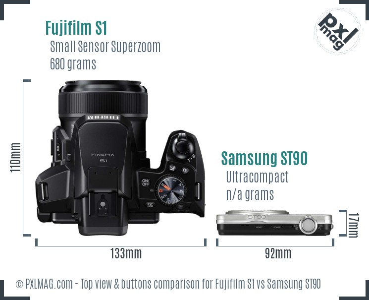 Fujifilm S1 vs Samsung ST90 top view buttons comparison