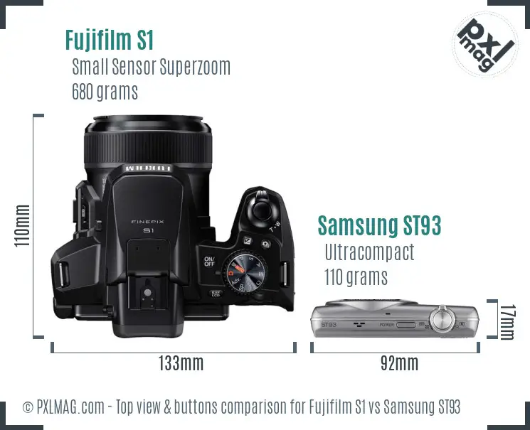 Fujifilm S1 vs Samsung ST93 top view buttons comparison