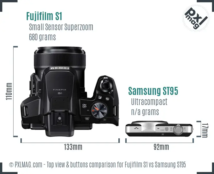 Fujifilm S1 vs Samsung ST95 top view buttons comparison
