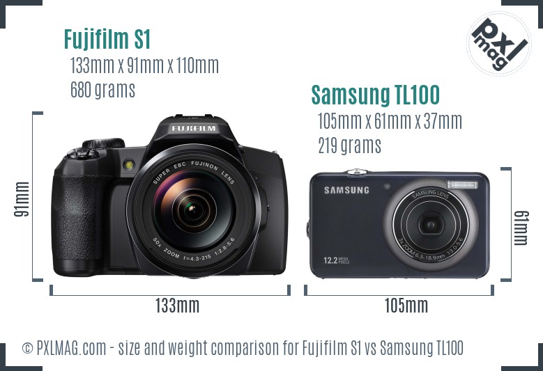 Fujifilm S1 vs Samsung TL100 size comparison