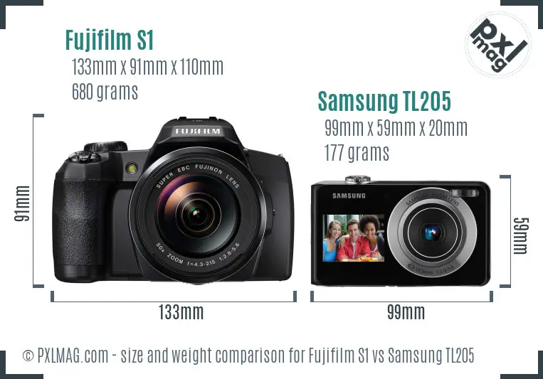 Fujifilm S1 vs Samsung TL205 size comparison