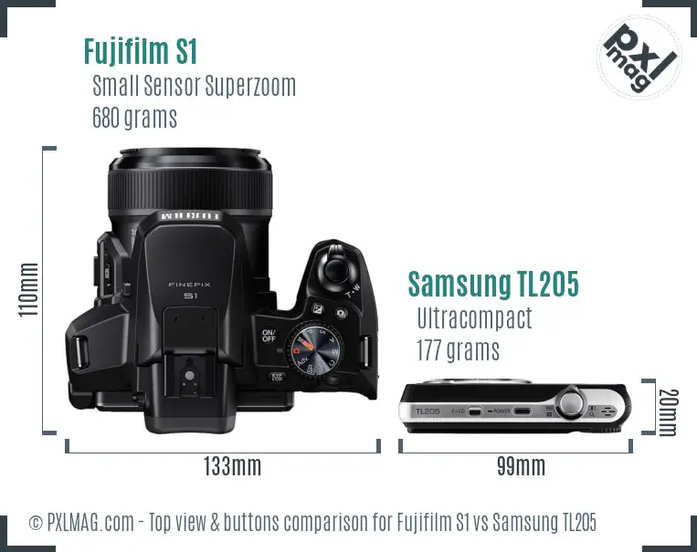 Fujifilm S1 vs Samsung TL205 top view buttons comparison