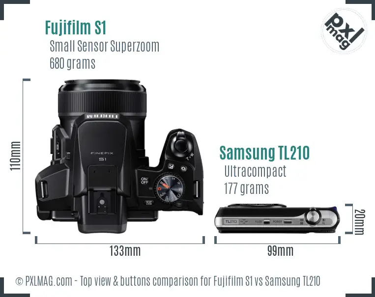 Fujifilm S1 vs Samsung TL210 top view buttons comparison