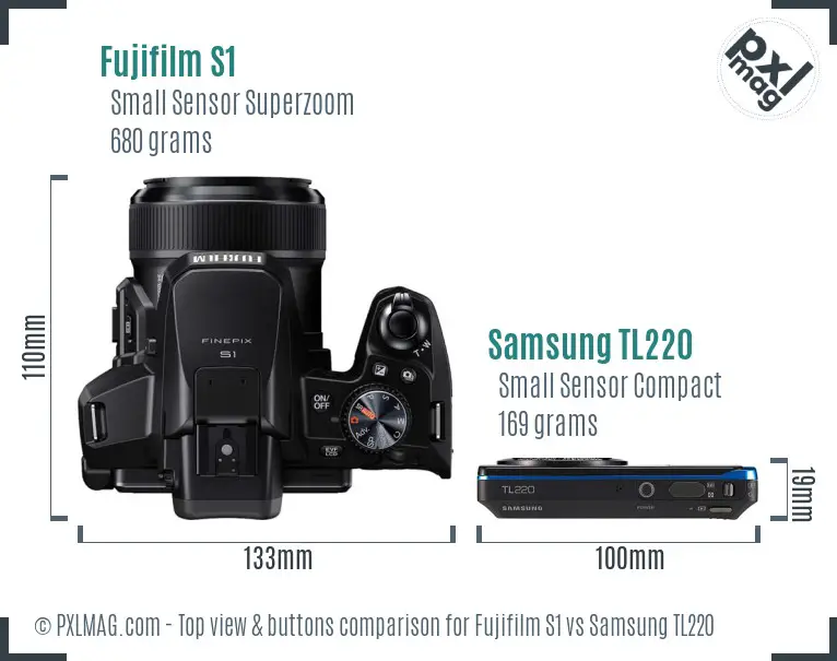 Fujifilm S1 vs Samsung TL220 top view buttons comparison