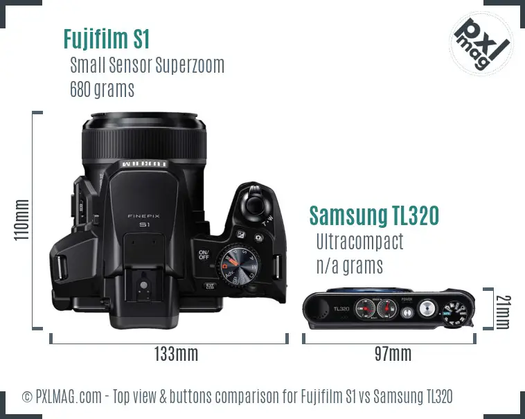 Fujifilm S1 vs Samsung TL320 top view buttons comparison