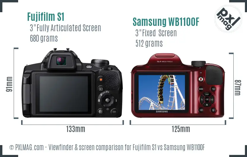 Fujifilm S1 vs Samsung WB1100F Screen and Viewfinder comparison