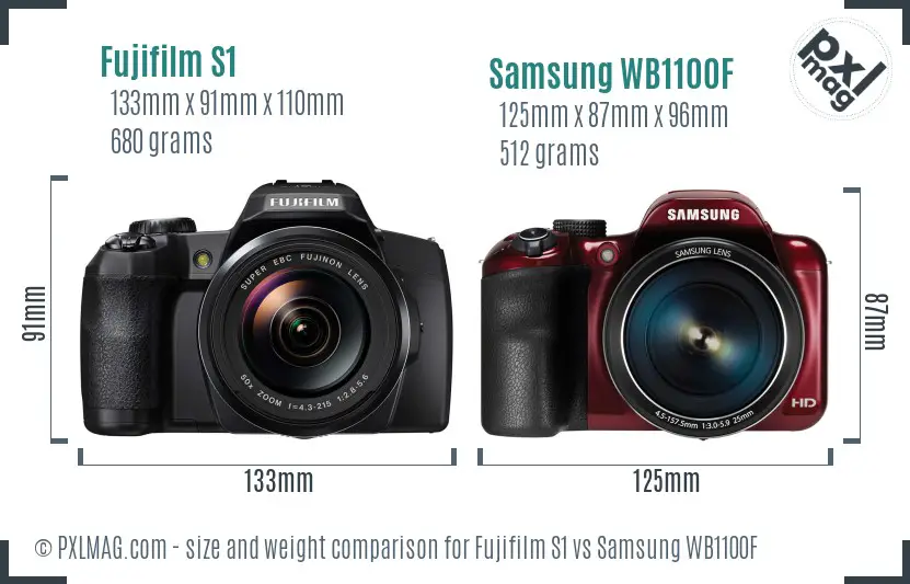 Fujifilm S1 vs Samsung WB1100F size comparison