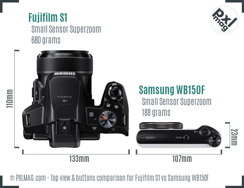 Fujifilm S1 vs Samsung WB150F top view buttons comparison Fujifilm S1 vs Samsung WB150F top view buttons comparison