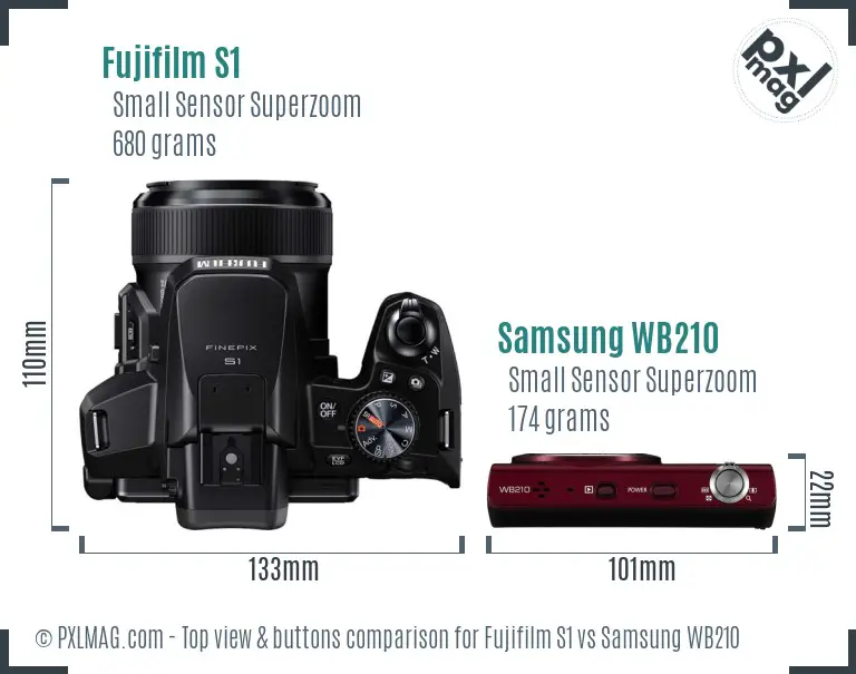 Fujifilm S1 vs Samsung WB210 top view buttons comparison