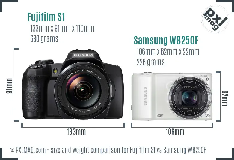 Fujifilm S1 vs Samsung WB250F size comparison