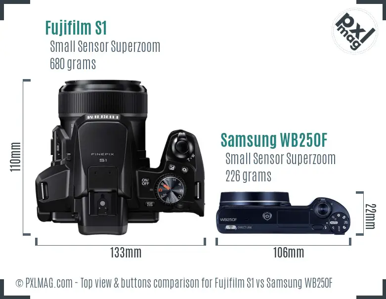 Fujifilm S1 vs Samsung WB250F top view buttons comparison