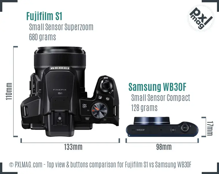 Fujifilm S1 vs Samsung WB30F top view buttons comparison