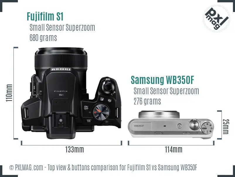 Fujifilm S1 vs Samsung WB350F top view buttons comparison