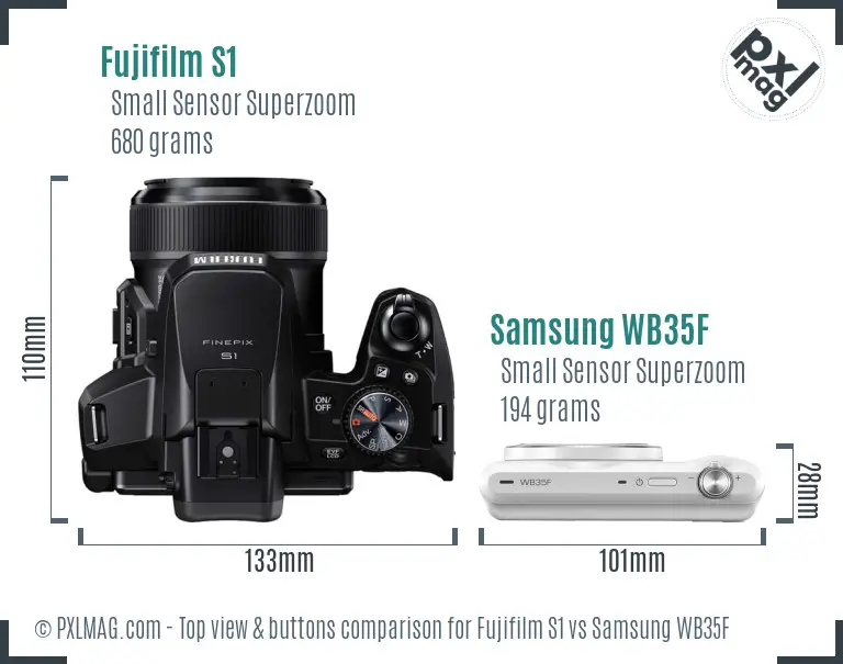 Fujifilm S1 vs Samsung WB35F top view buttons comparison Fujifilm S1 vs Samsung WB35F top view buttons comparison