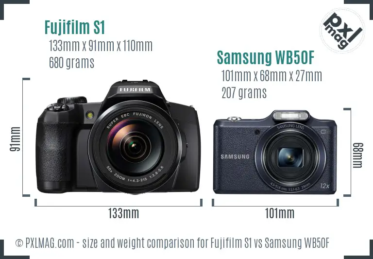 Fujifilm S1 vs Samsung WB50F size comparison