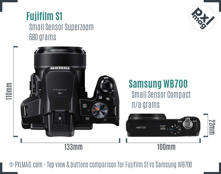 Fujifilm S1 vs Samsung WB700 top view buttons comparison