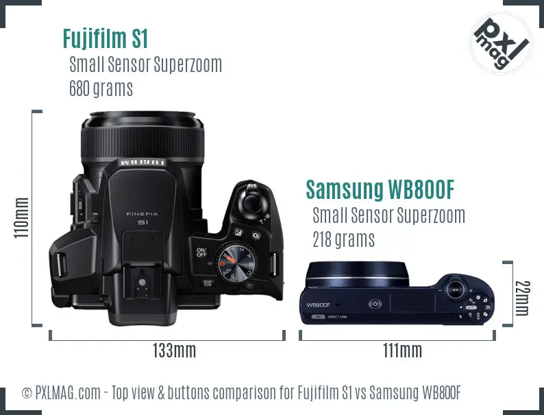 Fujifilm S1 vs Samsung WB800F top view buttons comparison Fujifilm S1 vs Samsung WB800F top view buttons comparison